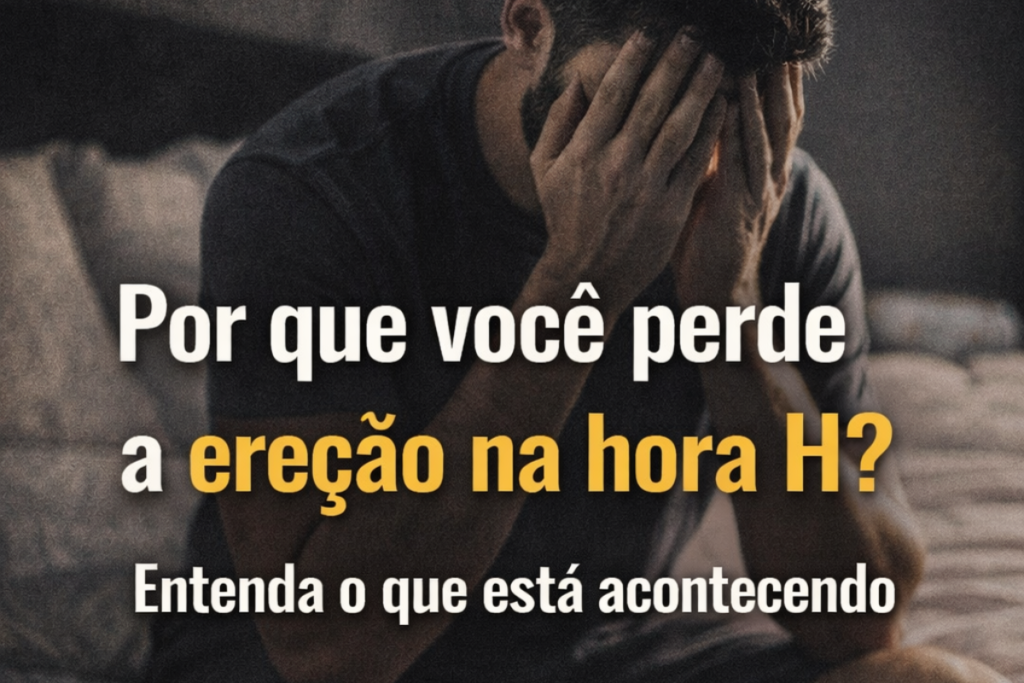 Homem preocupado sentado na cama representando perda de ereção na hora H causada por ansiedade e fatores mentais